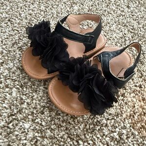 SHEIN Black and Tan Sandals with Floral Accents